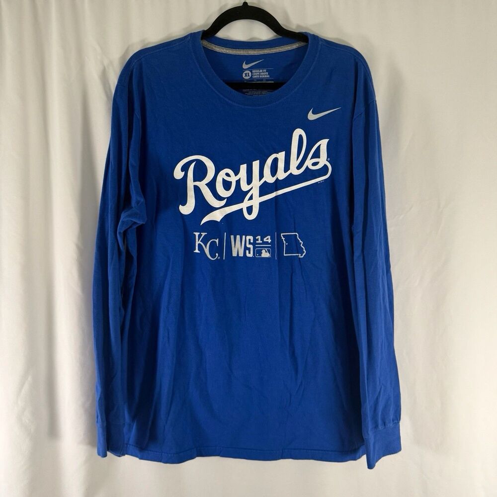 KC Royals World Series 2014 Nike Shirt Men's XL Blue Long Sleeve Crew Neck